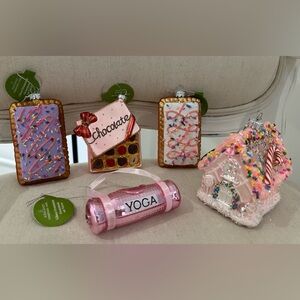 NWT Glass Christmas Ornament Set Pink Chocolate Box Ornament Gingerbread